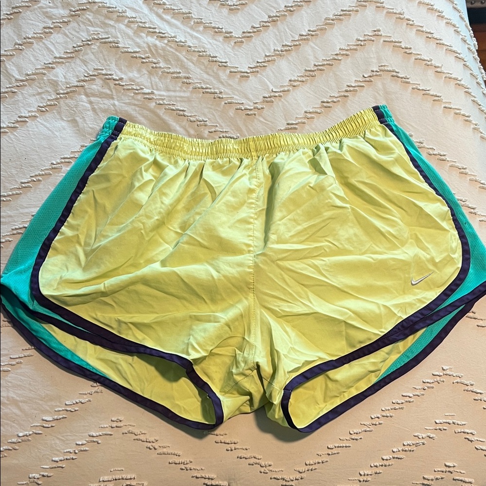 Nike Women's Lime and Teal Athletic Shorts